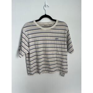 Levis Striped T Shirt Women S Cream Blue‎ Yellow Cotton Casual